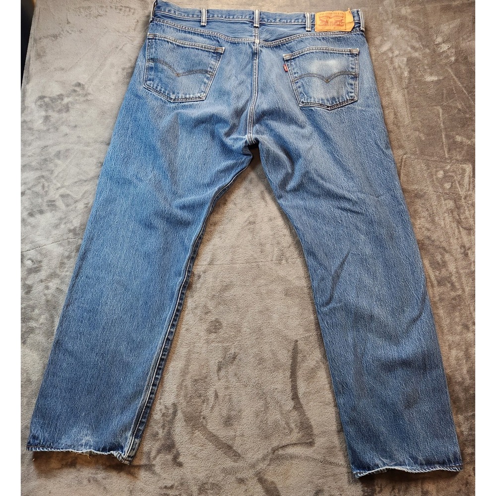 Levis 501 Jeans Mens 44x34 Blue Button Fly Original Straight Denim - Picture 2 of 11